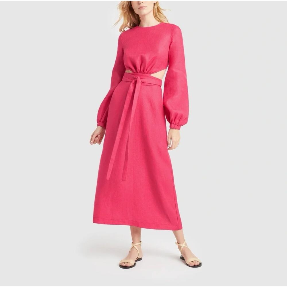 Bondi Born Pink Linen Belize Cutout Maxi Dress Size XS